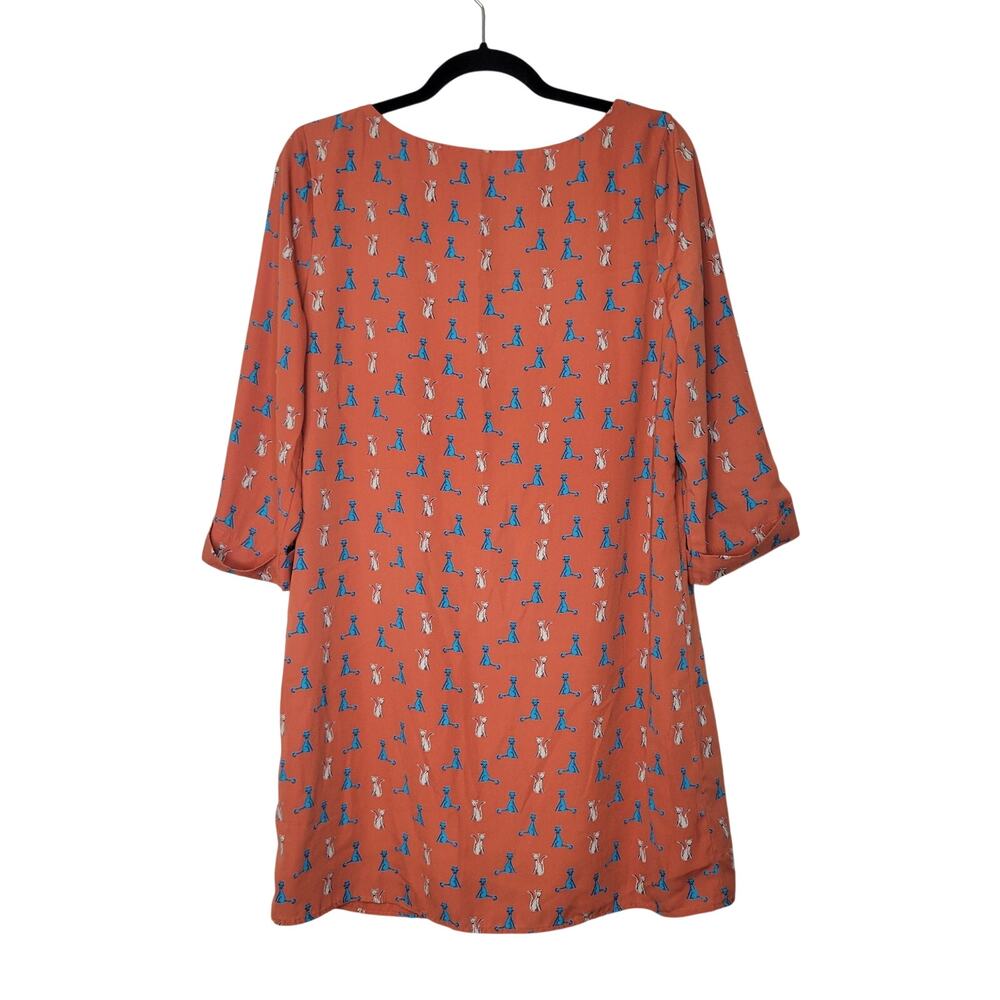 Pink Owl Shift Dress Large Orange Cat Animal Print Polyester Whimsy Summer Artsy